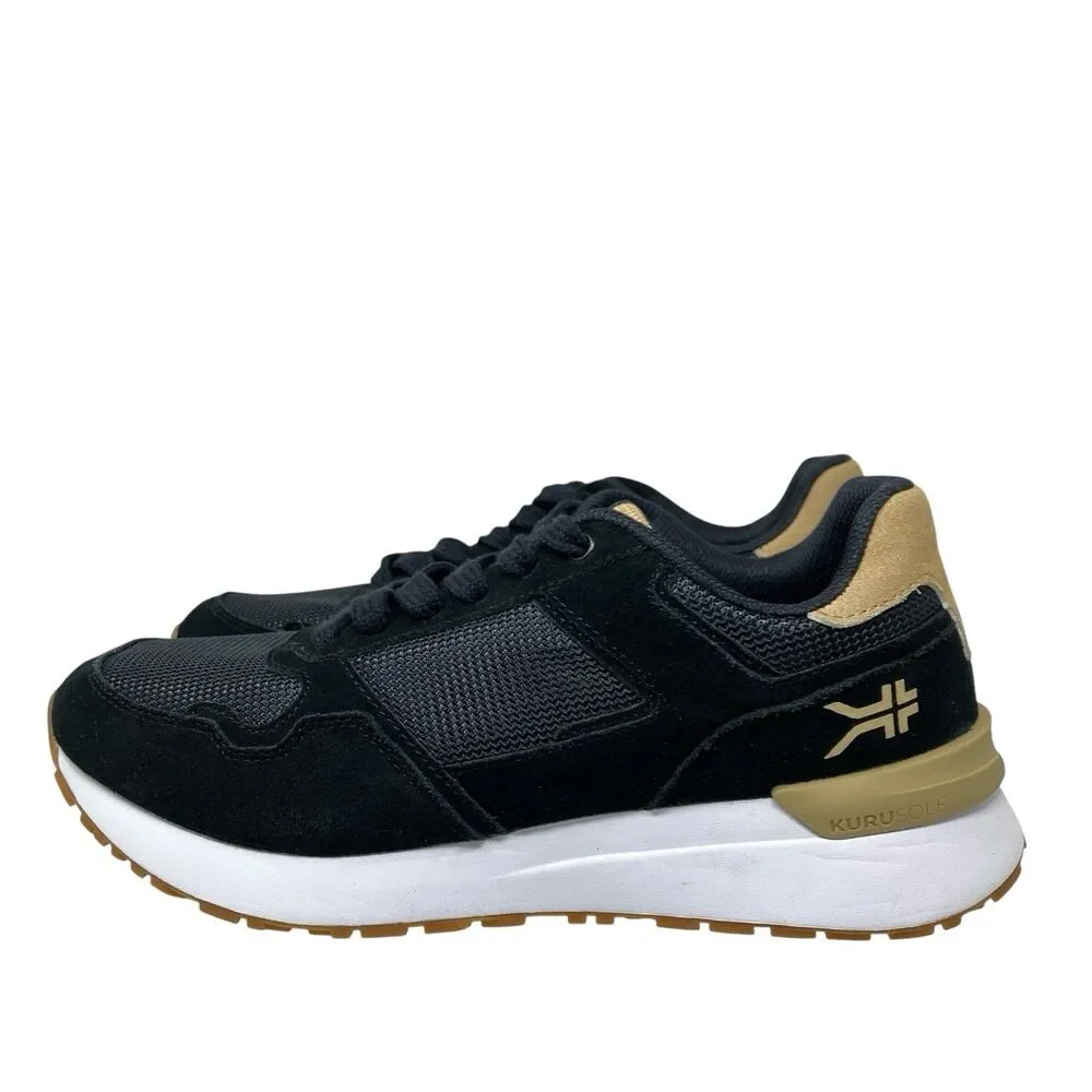 Kuru Apogee‎ Retro Sneakers Mens 9.5 Black Suede Tan Supportive Walking Shoes